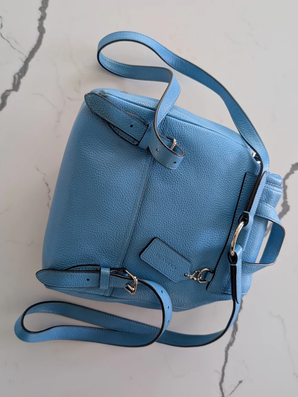 Coach Mini Turnlock Rucksack Light Blue Pebbled Leather Backpack
